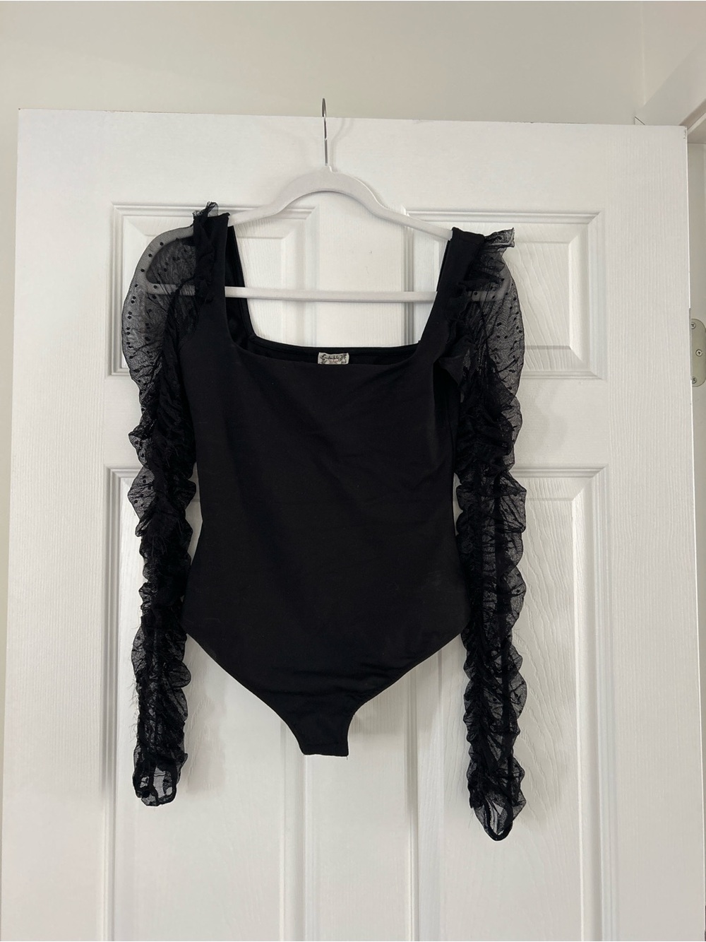 Sheer Ruffle Sleeve Black Bodysuit